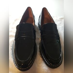 Franco Sarto Black Patent Loafers Cassandra Size 6.5